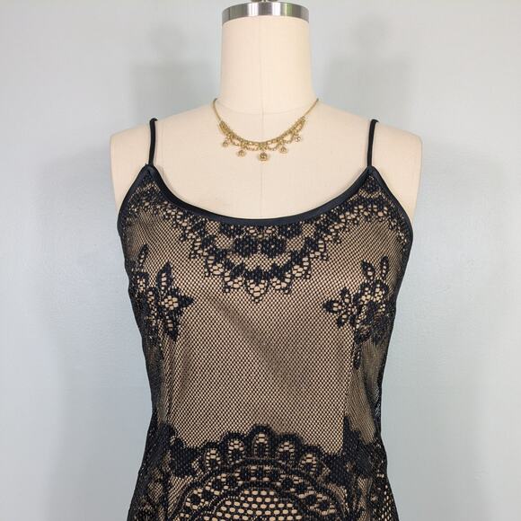 Vintage Lace Prom Dress Maxi Gown 8 Black Tan Y2K 90s Illusion Mesh Grunge Glam - Picture 4 of 10